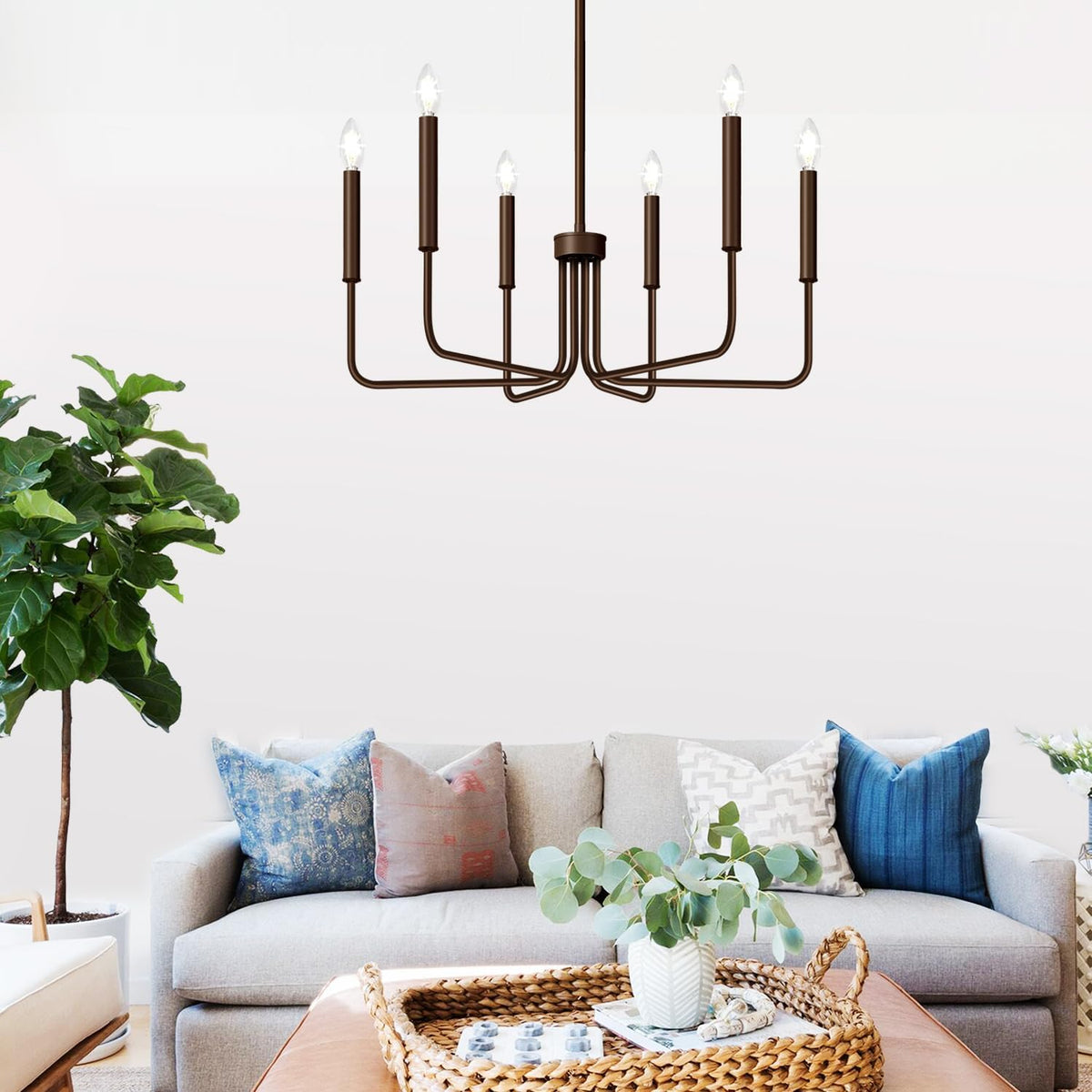 6-Light Farmhouse Chandelier for Dining Room Lighting Fixtures Hanging, Oil-Rubbed Bronze Dining Light Fixtures Industrial Chandelier for Bedroom, Foyer, Hall, Kitchen, Living Room and Entryway