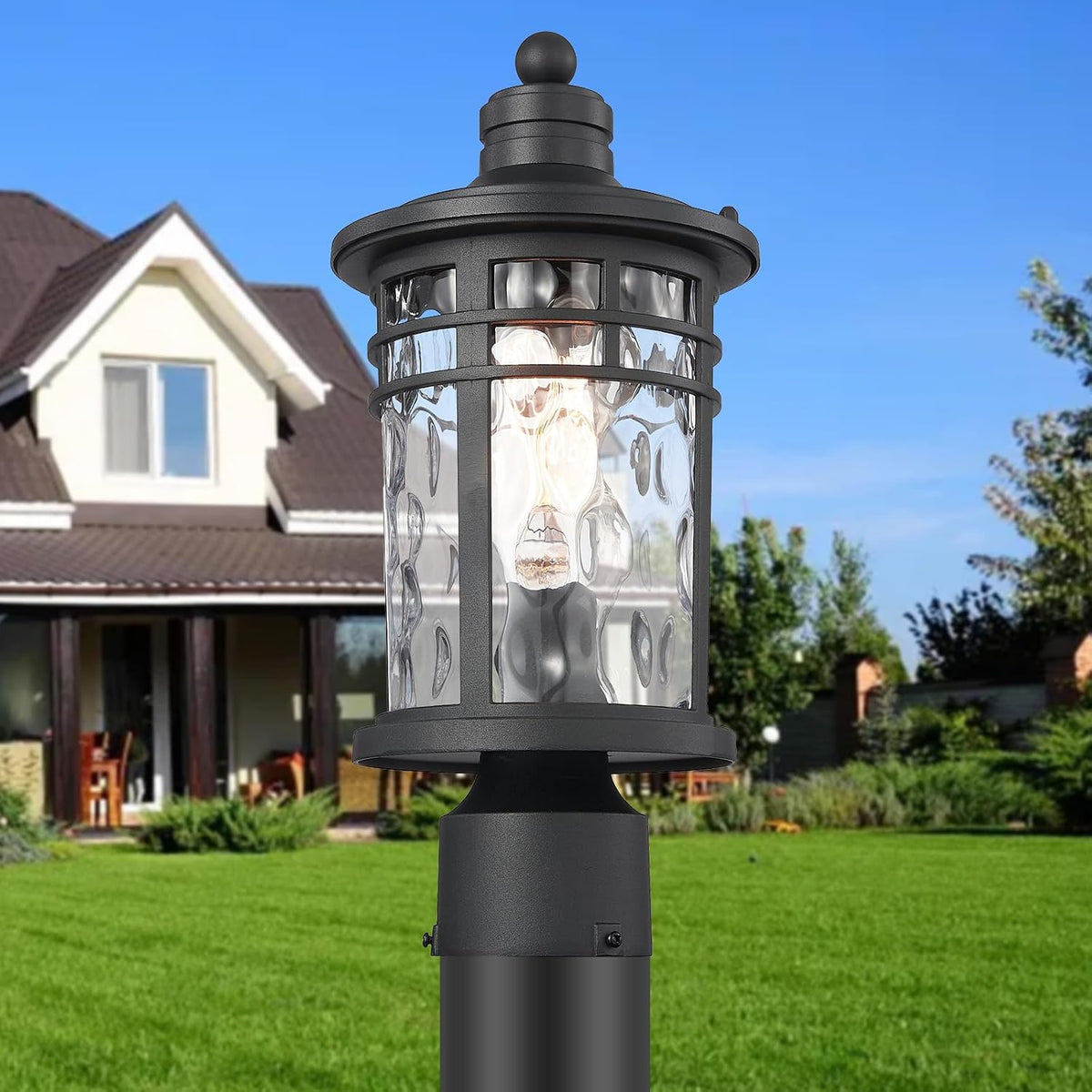 Darkaway Outdoor Post Lights Lamp Posts Outdoor Lighting, Aluminum Post Lights Outdoor Light Fixtures with Water Ripple Glass, Pole Light for Outside Patio Yard Garden