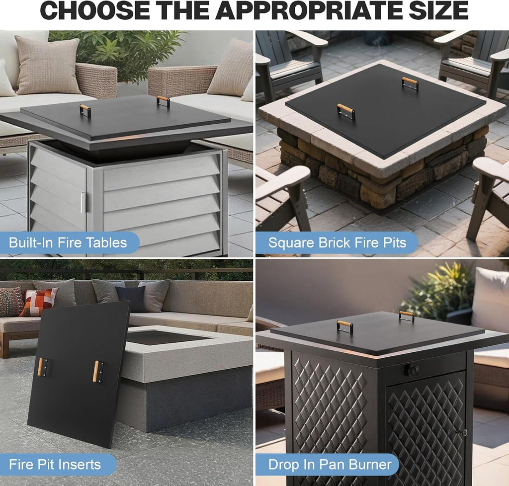 Fire Pit Lid Square 34", Heat Resistant Metal Firepit Cover