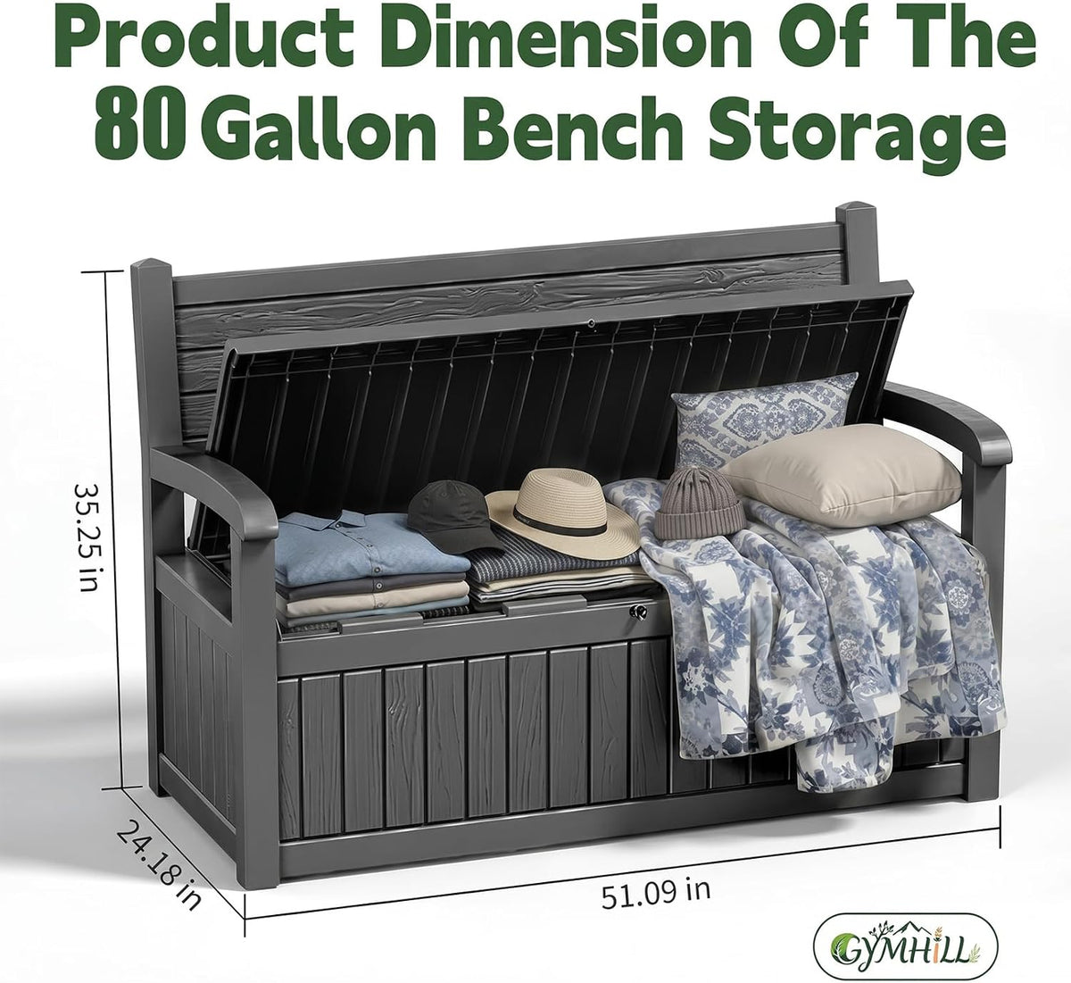 80 Gallon Outdoor Storage Bench,Waterproof Resin Deck Box with Seat