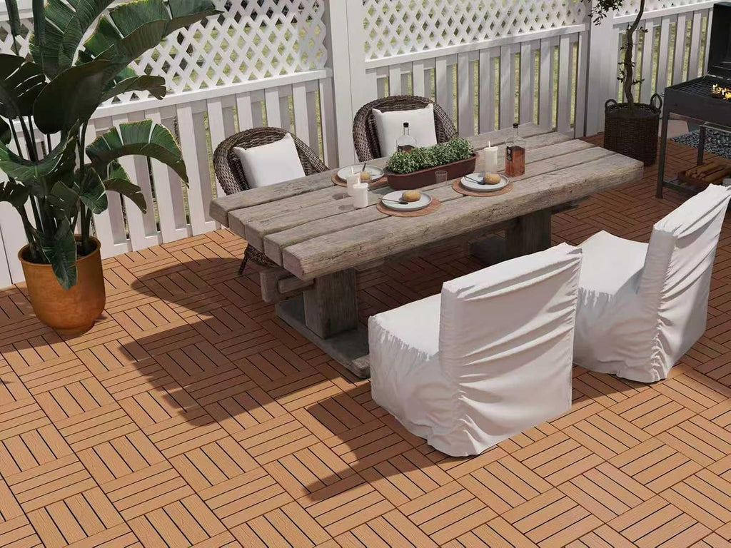 interlocking wpc decking tiles – 12”x12” rosewood outdoor, side view