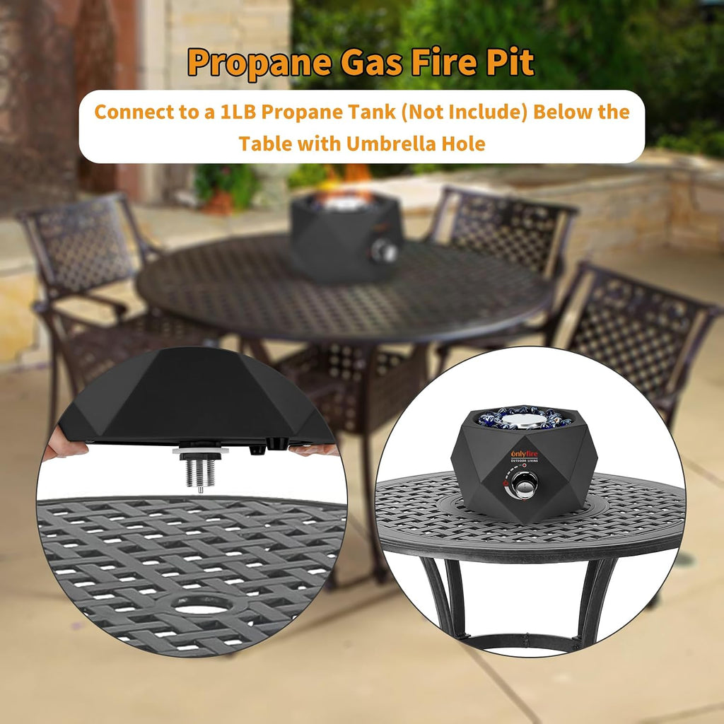 14" Modern Gas Fire Pit Bottom-Mounted for Table with Umbrella Hole, FP003