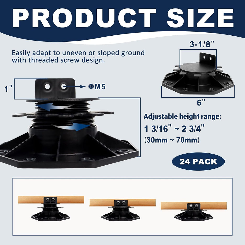 adjustable deck support pedestal, 1-3/16" to 2-3/4"(30-70mm) shown in use