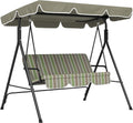 Outsunny 3-Person Porch Swing w/Stand Adjustable Tilt Canopy, Beige/Green