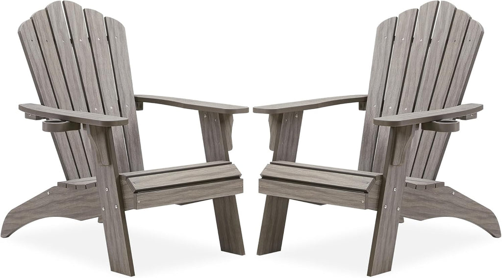 Psilvam Adirondack Chairs Set of 2 with Cup Holder, Light Gray