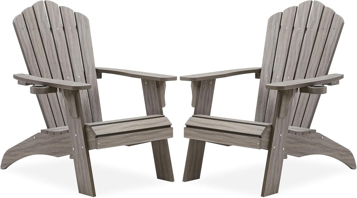 Psilvam Adirondack Chairs Set of 2 with Cup Holder, Light Gray