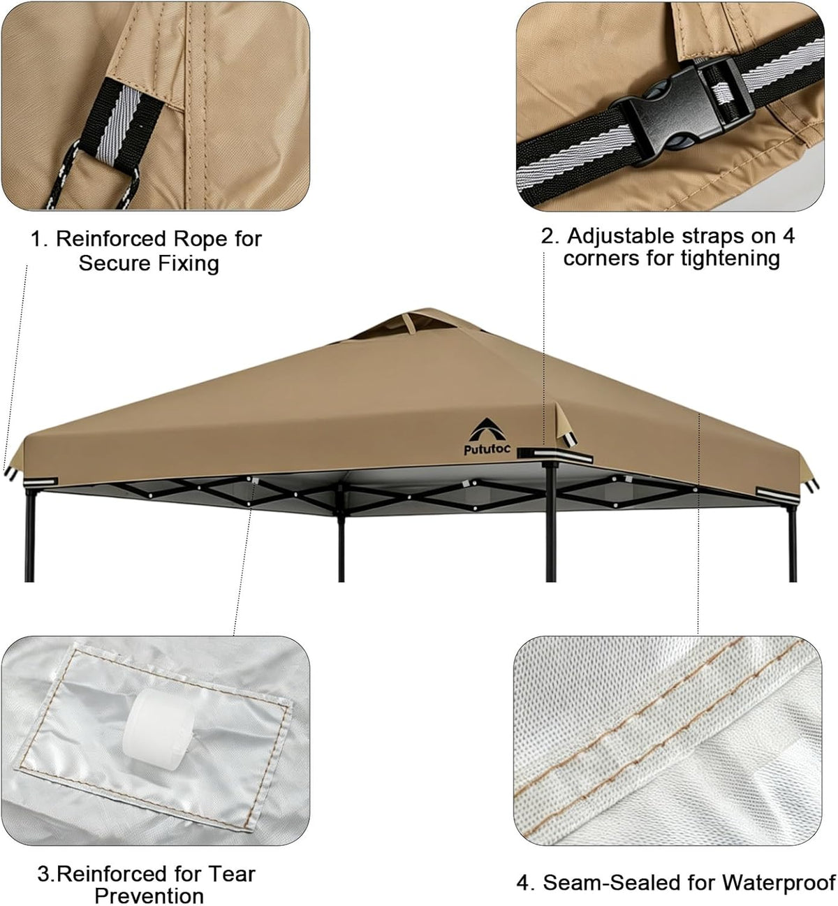 10x10ft Canopy Replacement Top Cover with Air Vent, UV Protected & Waterproof Pop-up Canopy Roof, Adjustable Elastic Straps for Outdoor Patio Garden Sun Shade Tent (Frame not Include) (Khaki)