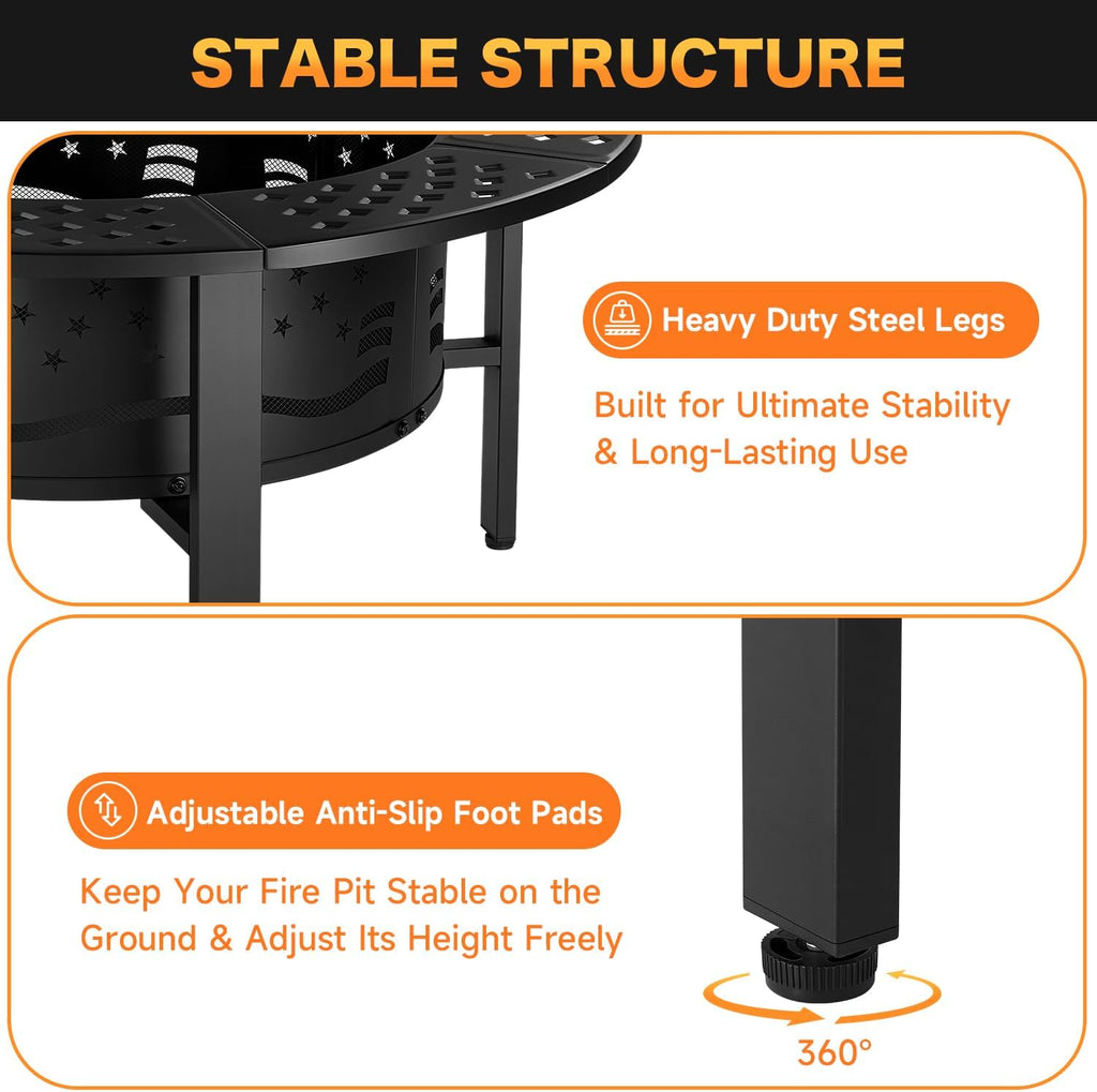 PrimeZone 42" Outdoor Wood Burning Fire Pit with 2 Adjustable Grills