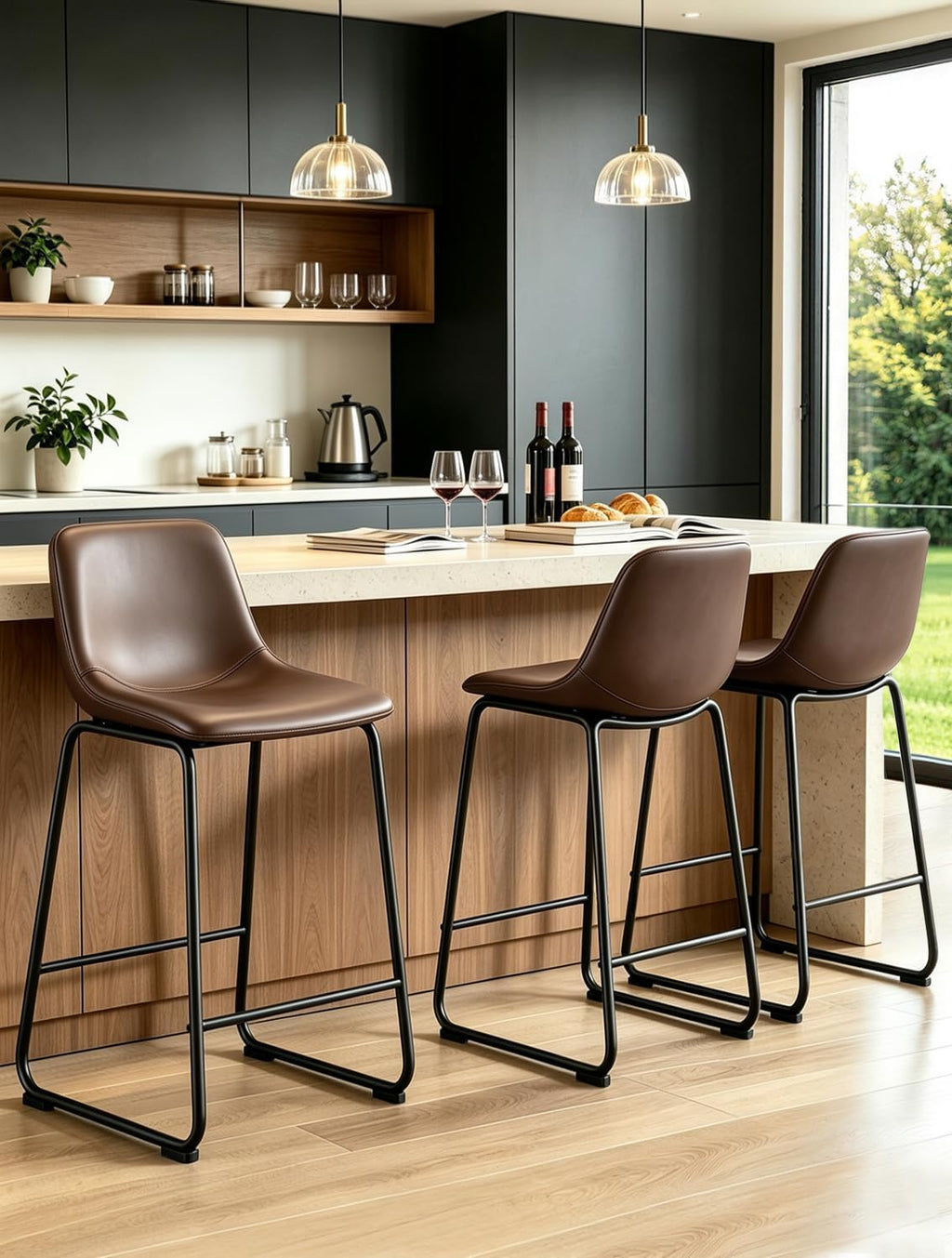 TAVR 24 inch Counter Height Stools Set of 3, Hold up to 500 lbs, Brown