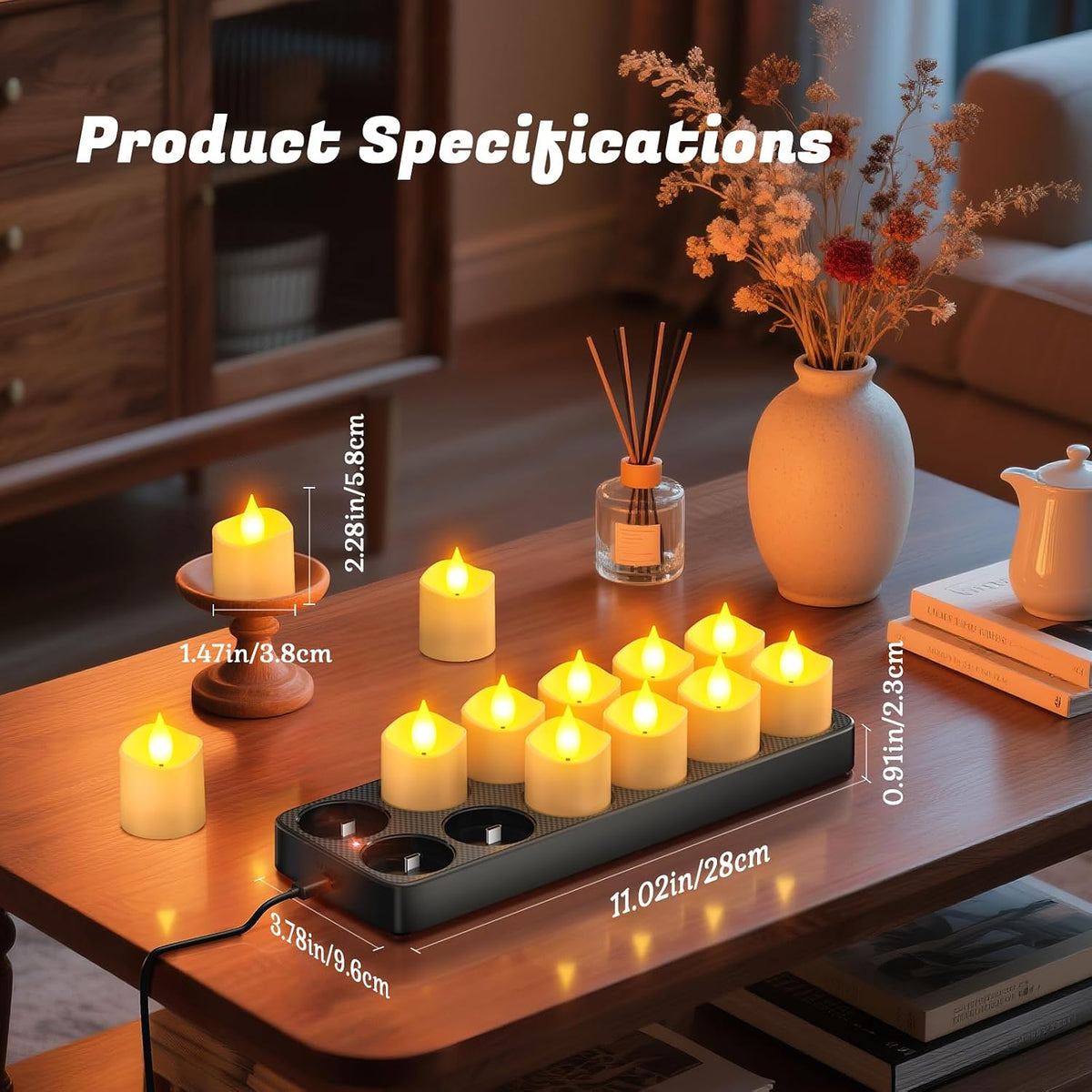 PChero Rechargeable Flameless Candles with Remote Timer & Charging Base