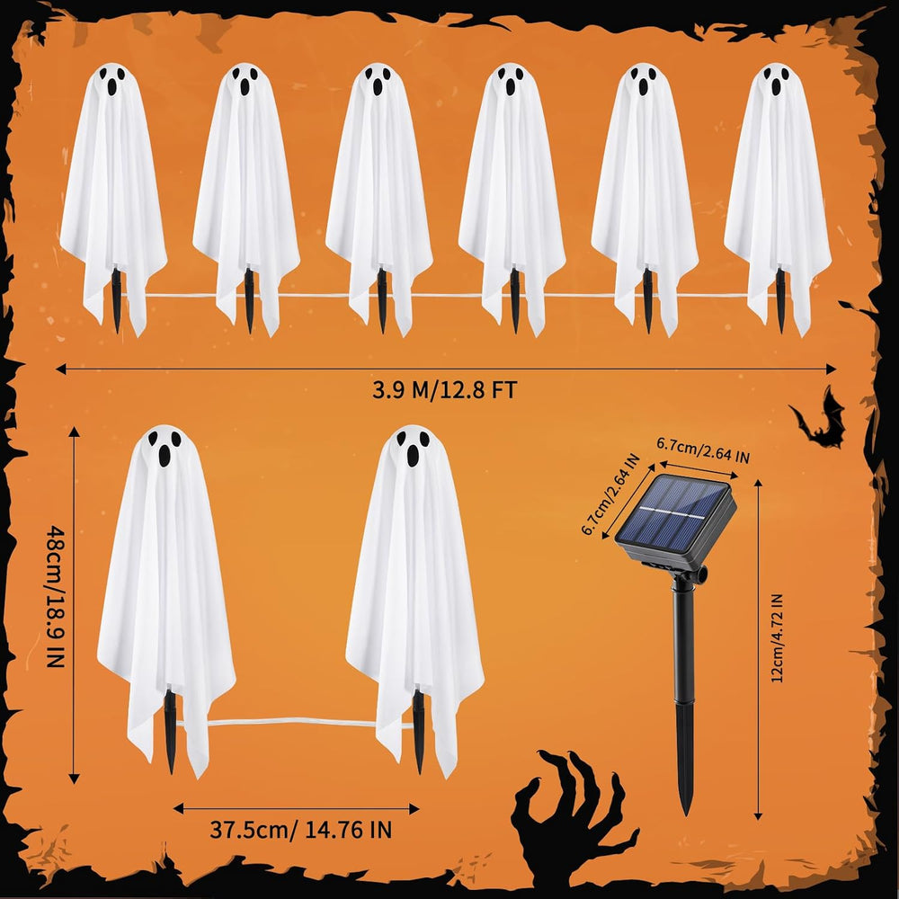 Halloween Decorations, 6 Pack Solar Ghost String Stake Lights 12.8 FT