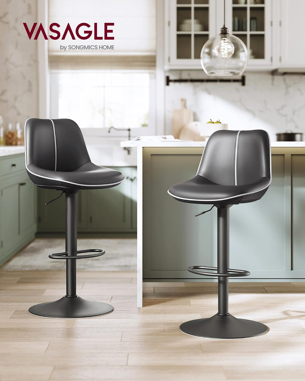 VASAGLE Bar Stools Set of 4, Swivel, Adjustable Height, Spliced Design