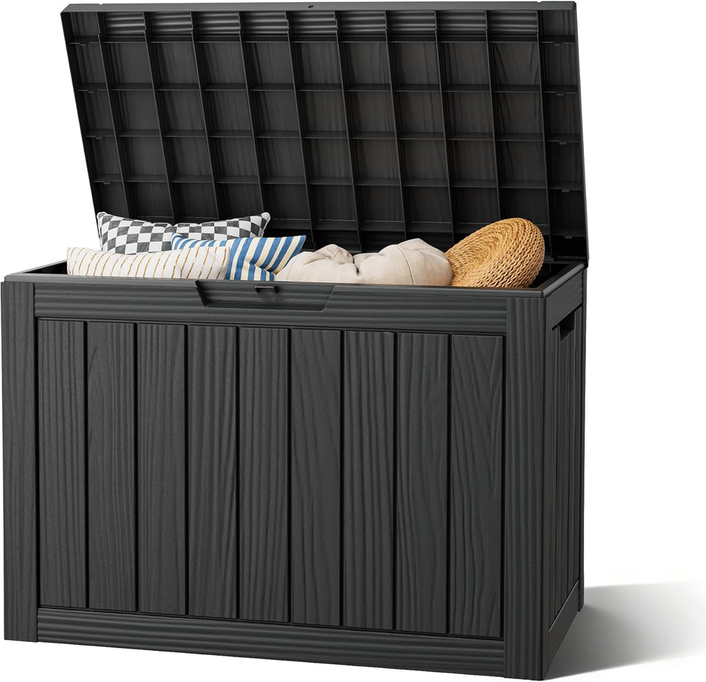 Outdoor Deck Storage Box,Resin Deck Boxes Indoor and outdoor, Waterproof Storage Box Lockable Lid (Black,45 Gallon)