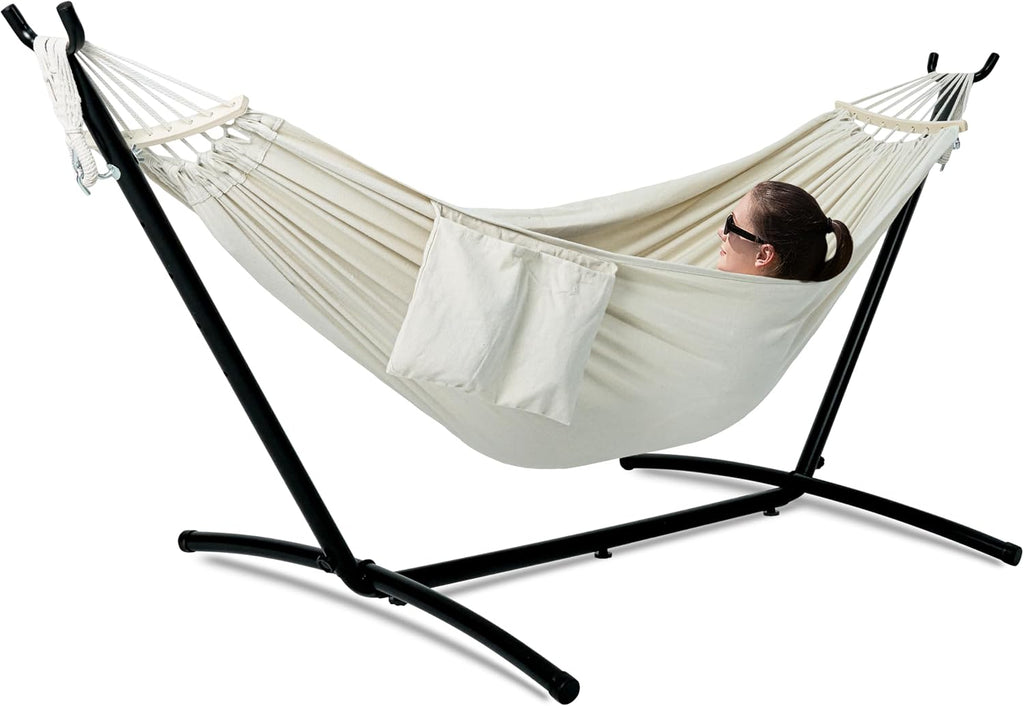 GAFETE Double Hammocks with Stand for Outside, Max 600lbs, (Natural)