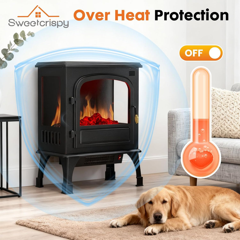 Sweetcrispy 26" Electric Fireplace Heater, Freestanding Indoor Fireplace