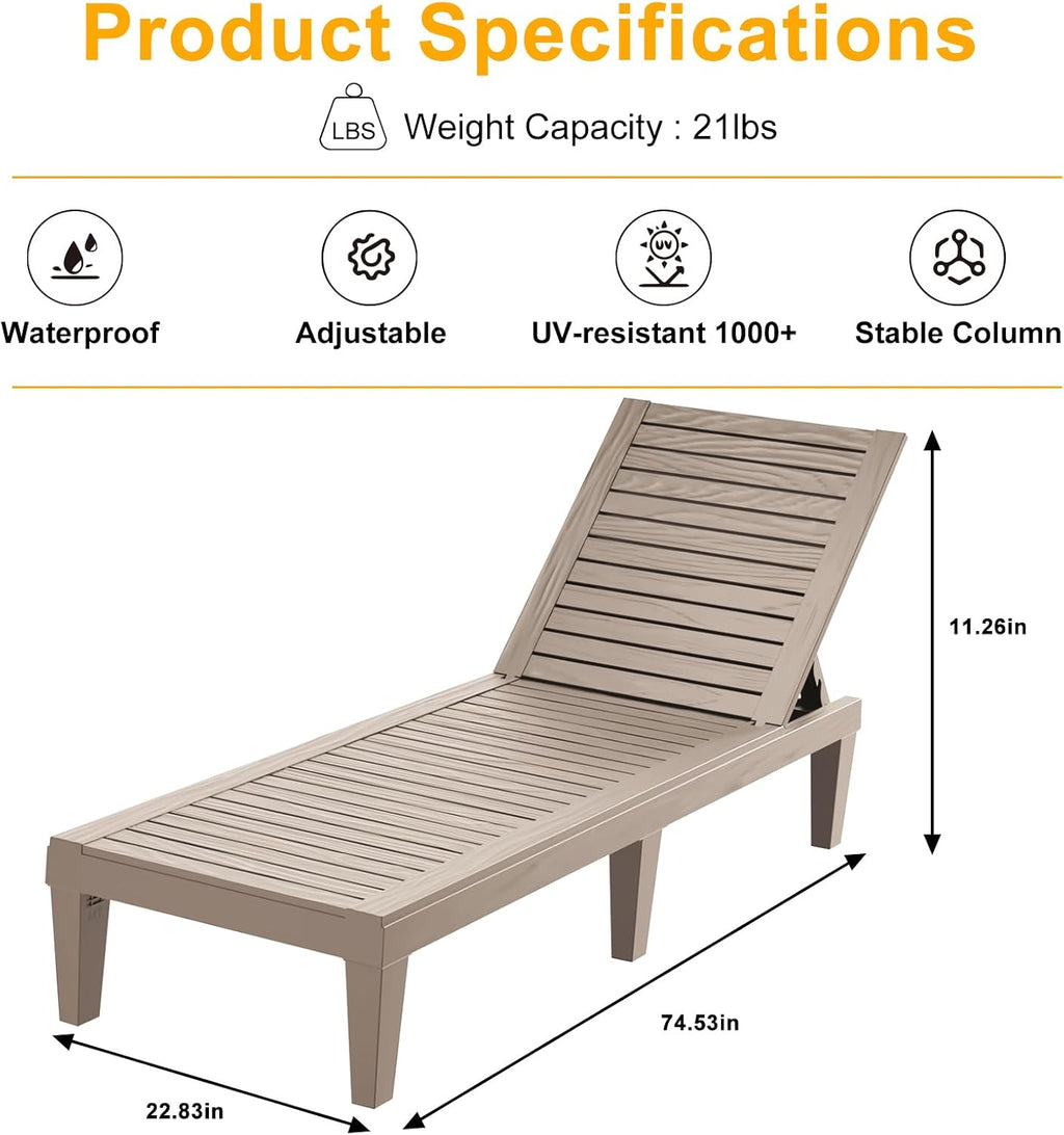 EasyUp Outdoor Chaise Lounge Chairs, 1, Grey