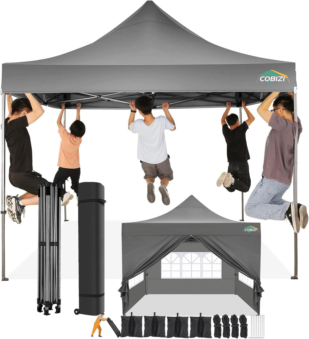 COBIZI 10x10 Pop Up Canopy Tent with 4 Sidewalls,Heavy Duty Canopy,Gray