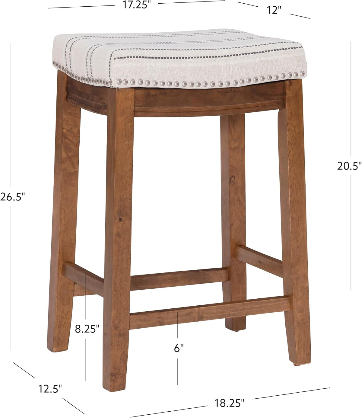 Linon Kingston Natural Wood with Upholstered Linen seat 24 Inch Seat Height Backless Counter Stool