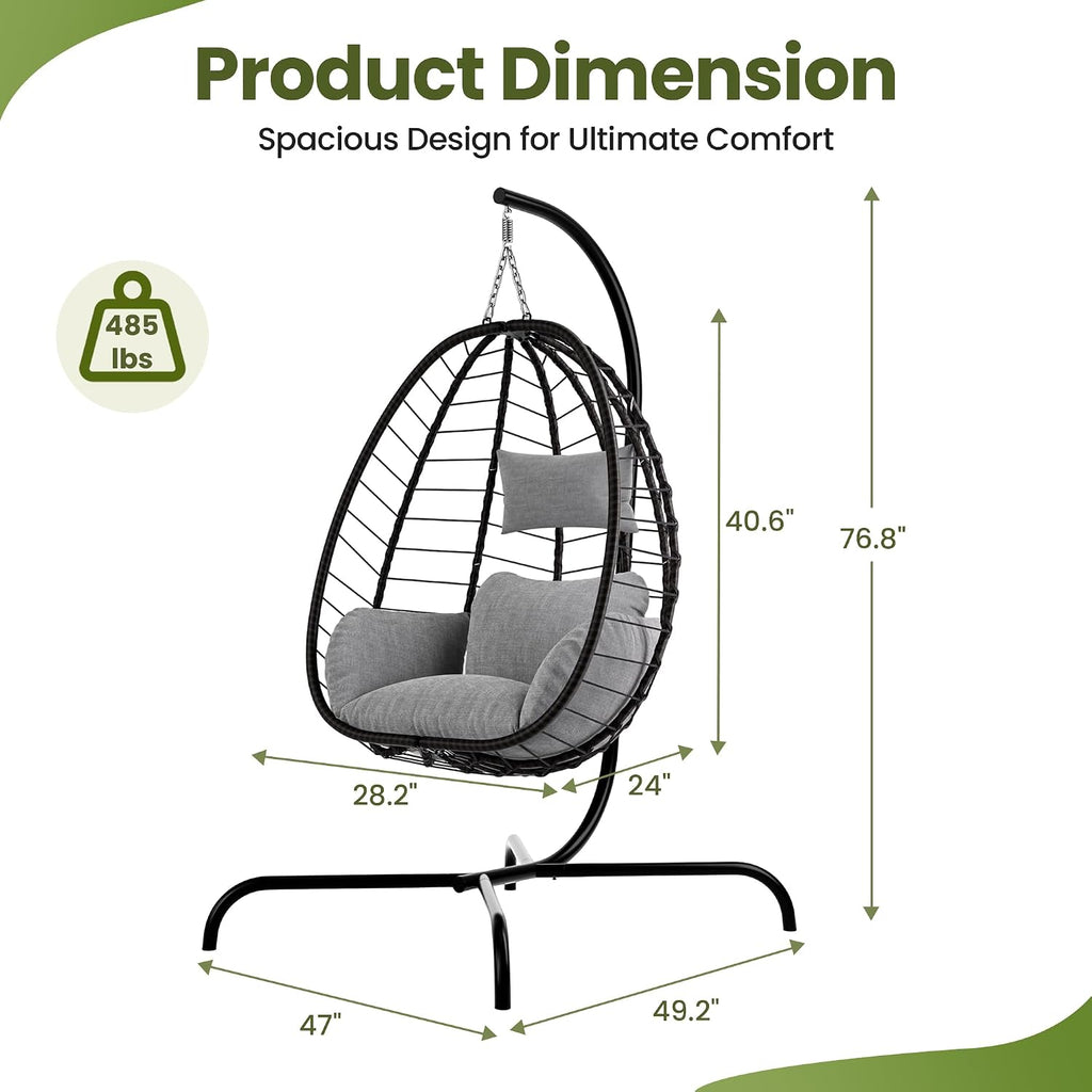 Kullavik Hanging Egg Chair Outdoor with Stand, Wicker Patio Swing Chair