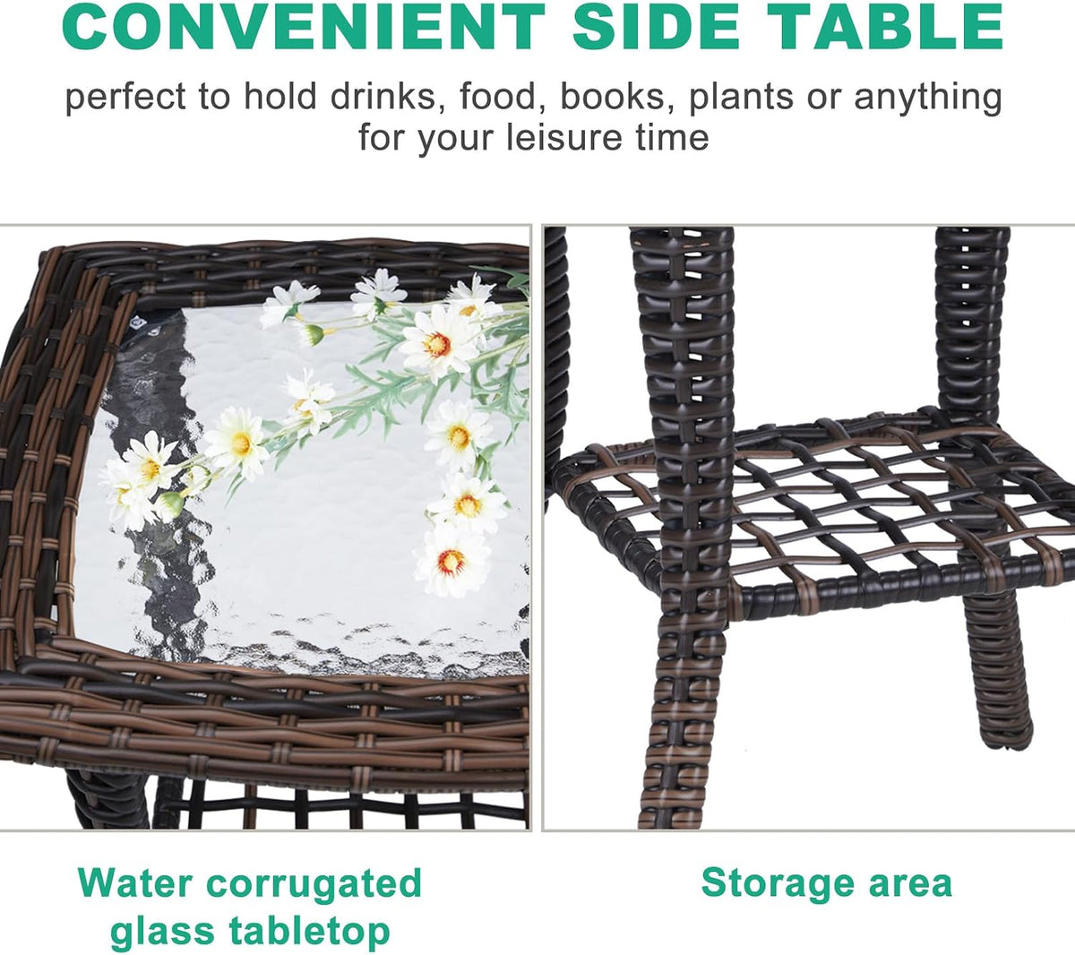 vingli outdoor side table with storage wicker patio, side view