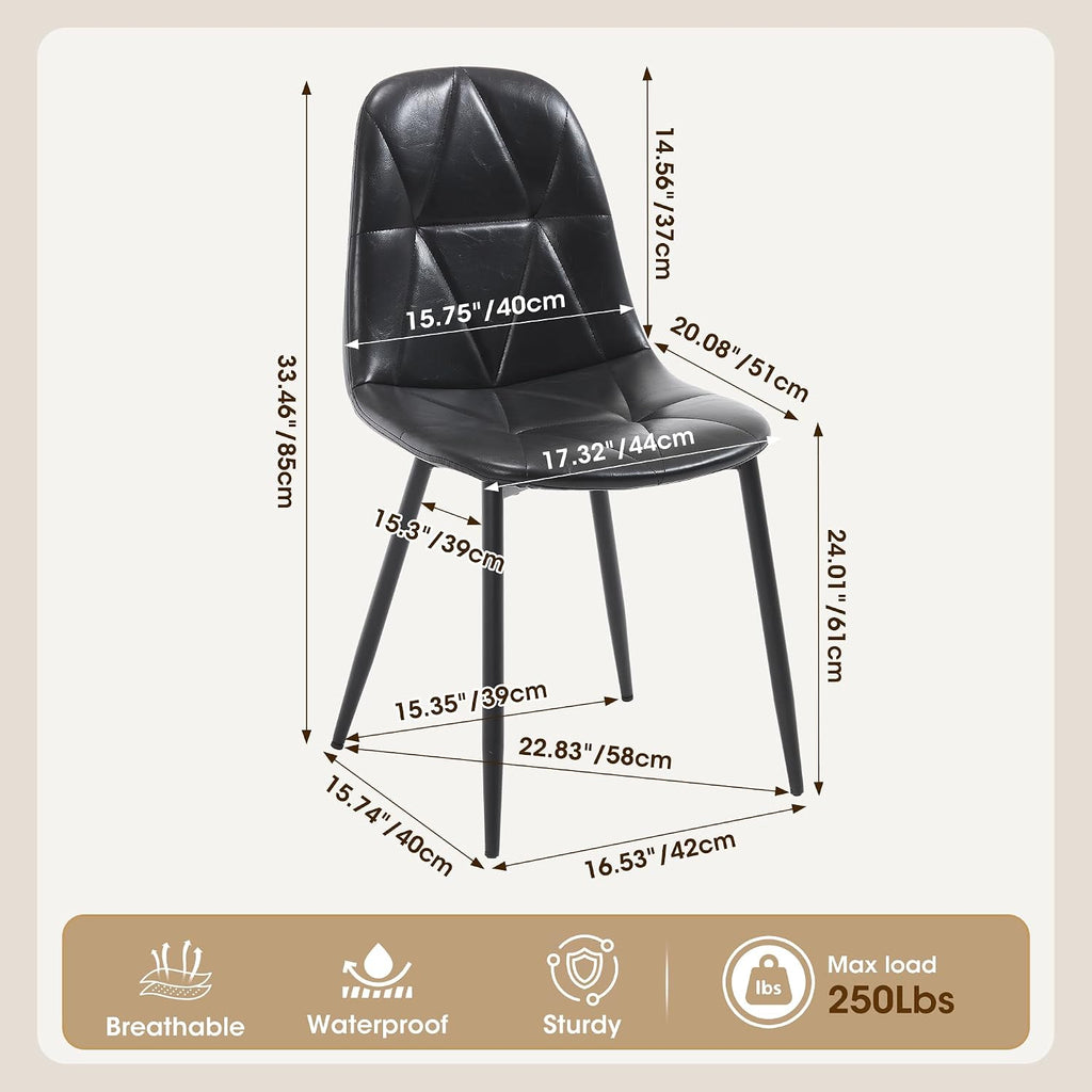 Set of 4 Black Dining Chairs – Modern Armless Kitchen & Dining Chairs, Faux Leather Upholstery, Ergonomic Backrest & Sturdy Metal Legs