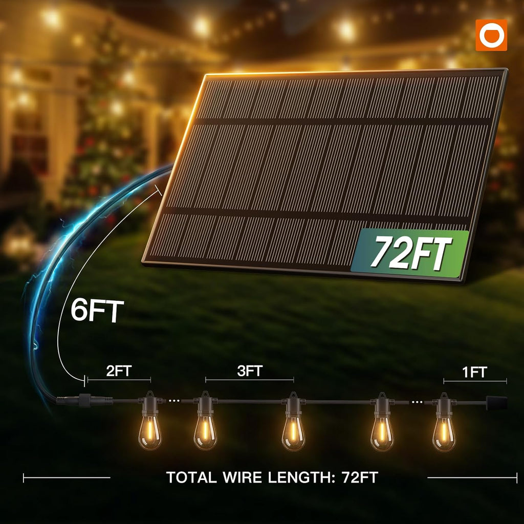 addlon 78FT(72+6) Solar String Lights Outdoor, Last 20+ Hrs, USB Charging