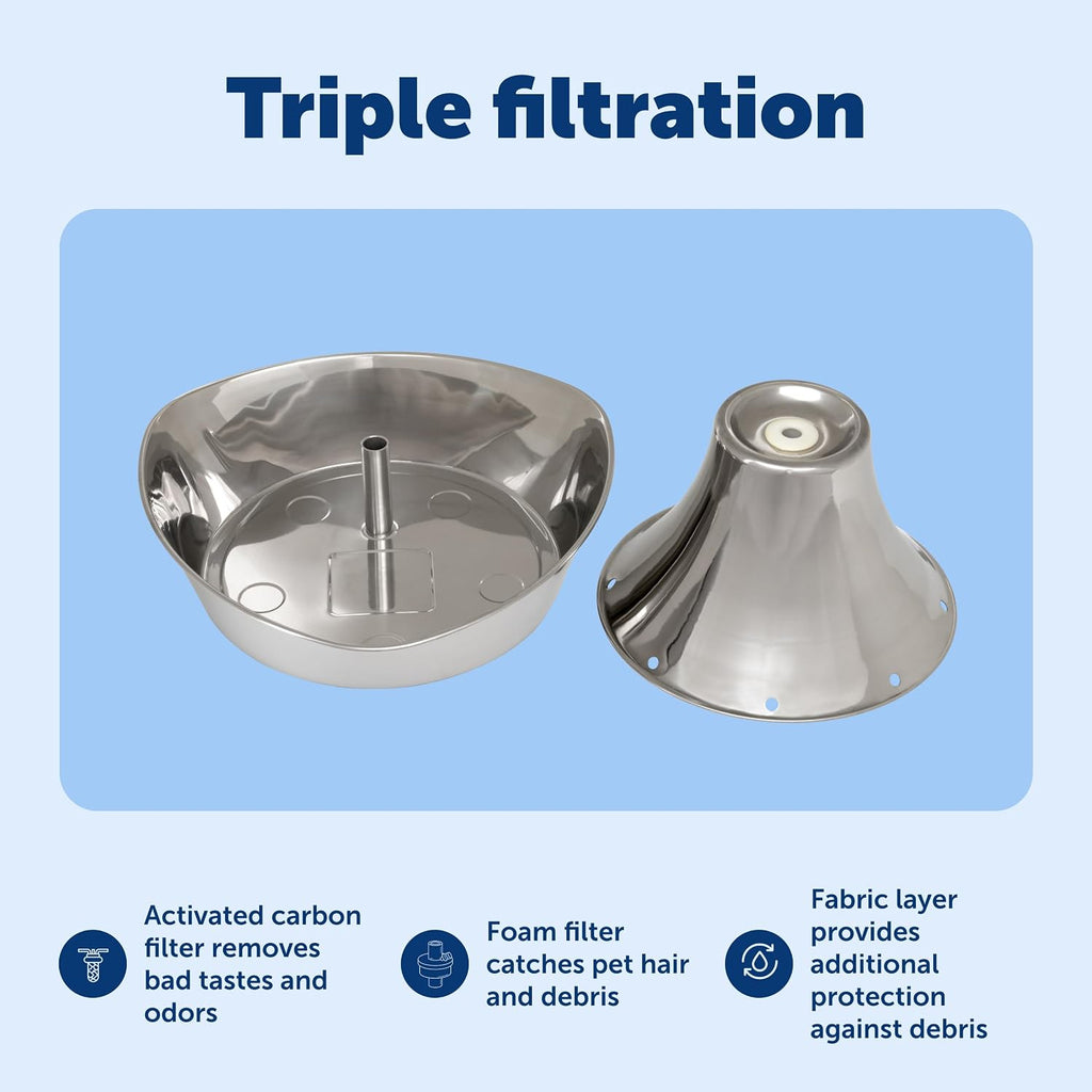 PetSafe Seaside Stainless Cat & Dog Fountain, 60 oz, 2 Filters & Pump
