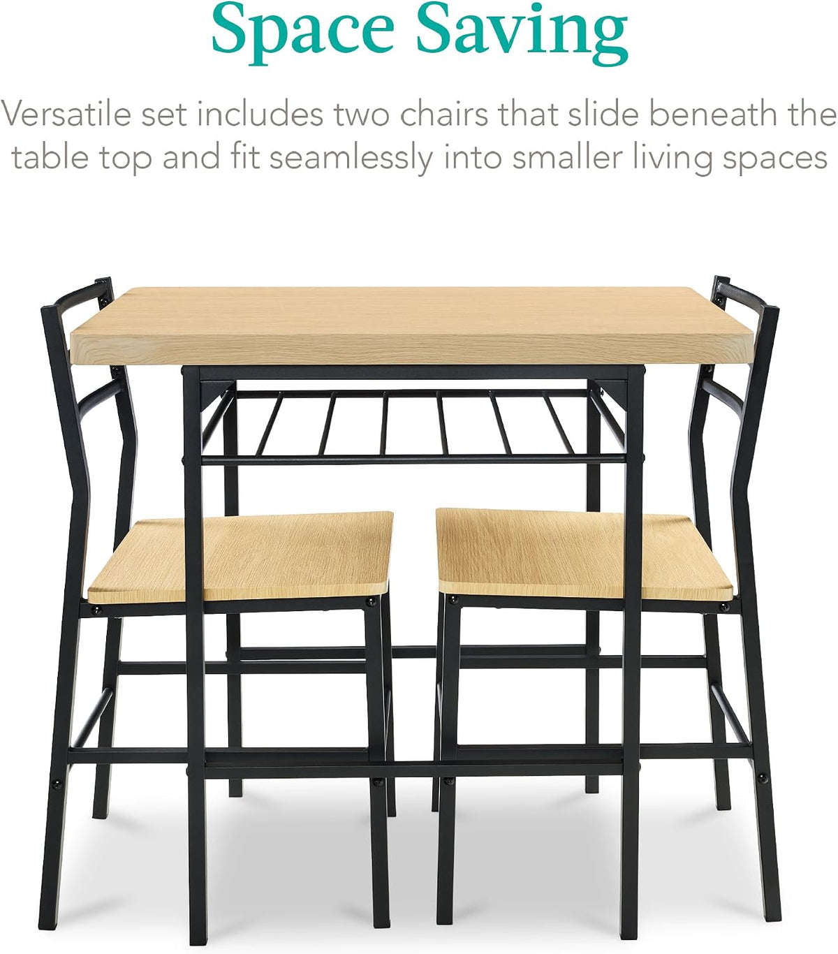 Best Choice Products 3-Piece Modern Dining Set, Space Saving Dinette for Kitchen, Dining Room, Small Space w/Steel Frame, Built-in Storage Rack - Natural/Black
