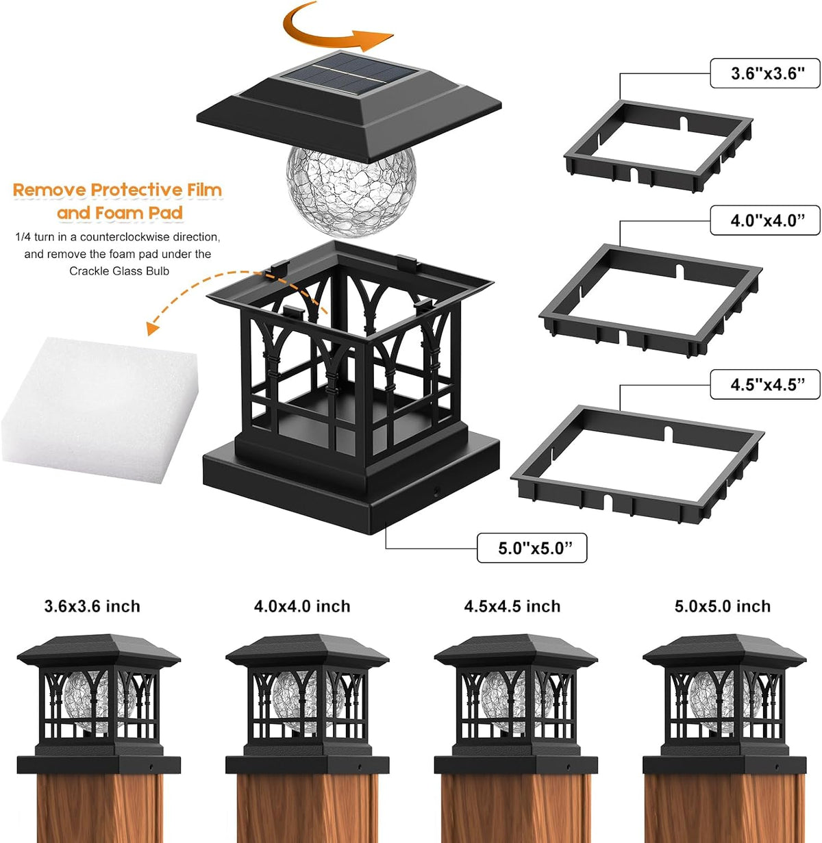 4x4 Post Solar Lights Crackle Glass Solar Post Cap Lights 20 Lumens
