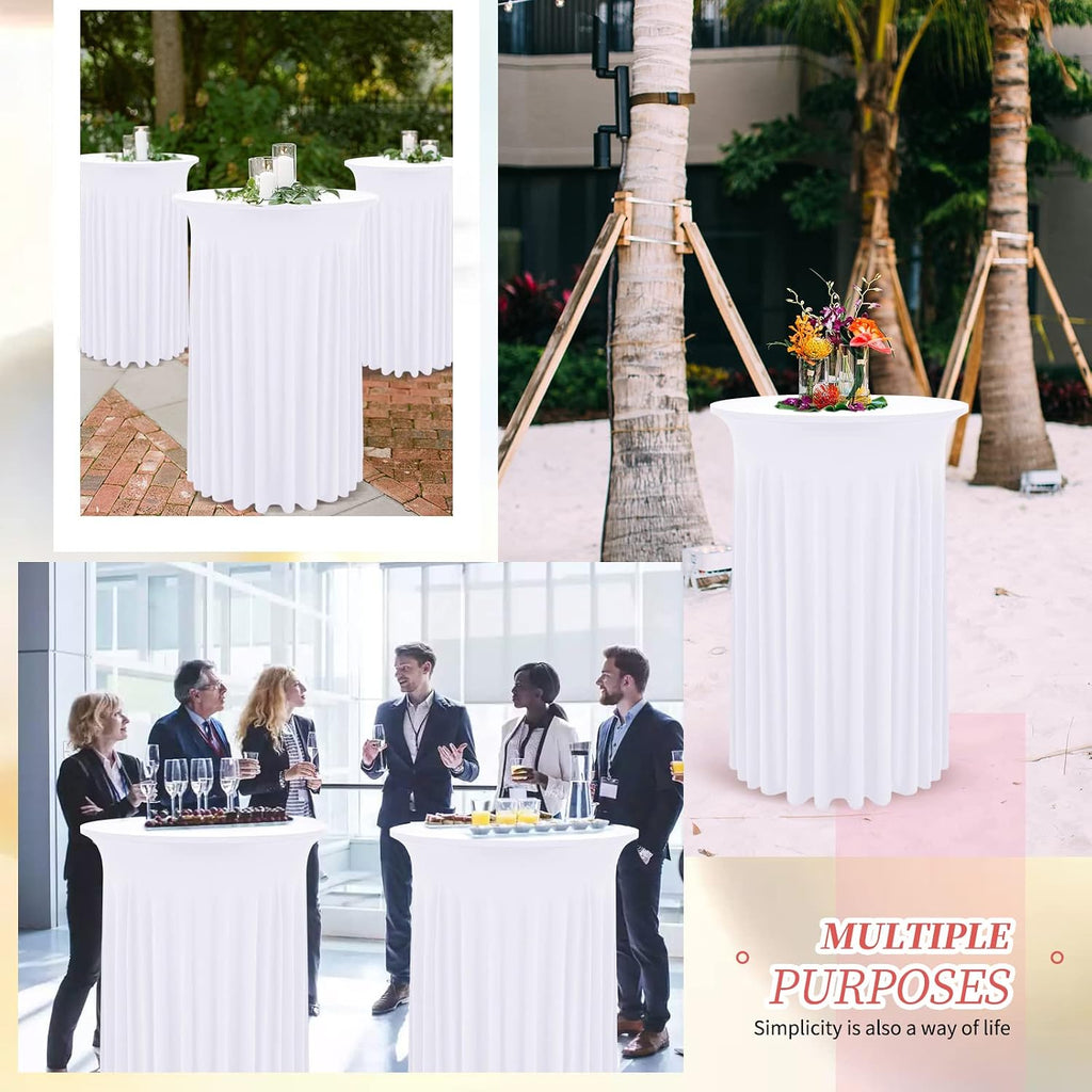 8 Packs White Round Cocktail Table Skirt 32"x 43"