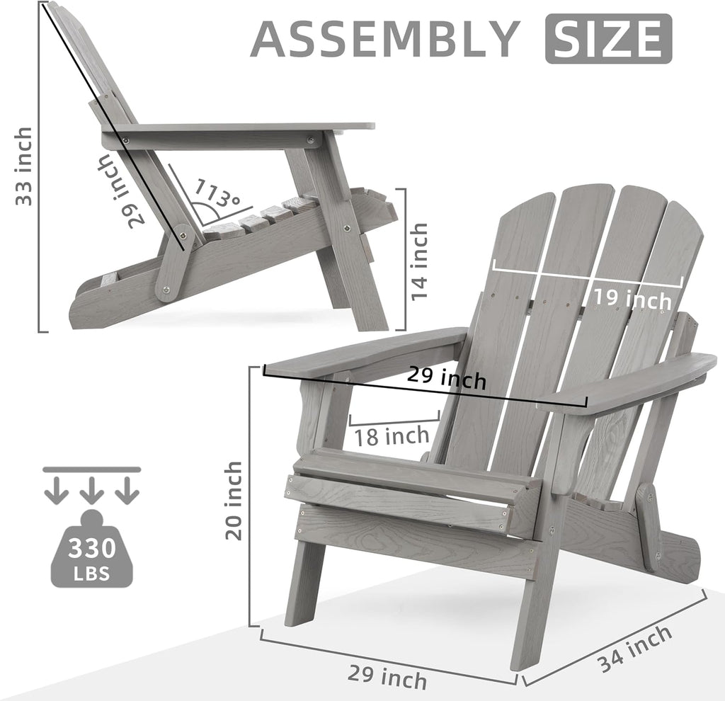Oversize Wooden Outdoor Folding Adirondack Chair with Pre-Assembled BackRest & SeatBoard, Wood Patio Chair for Garden Backyard Porch Pool Deck Firepit