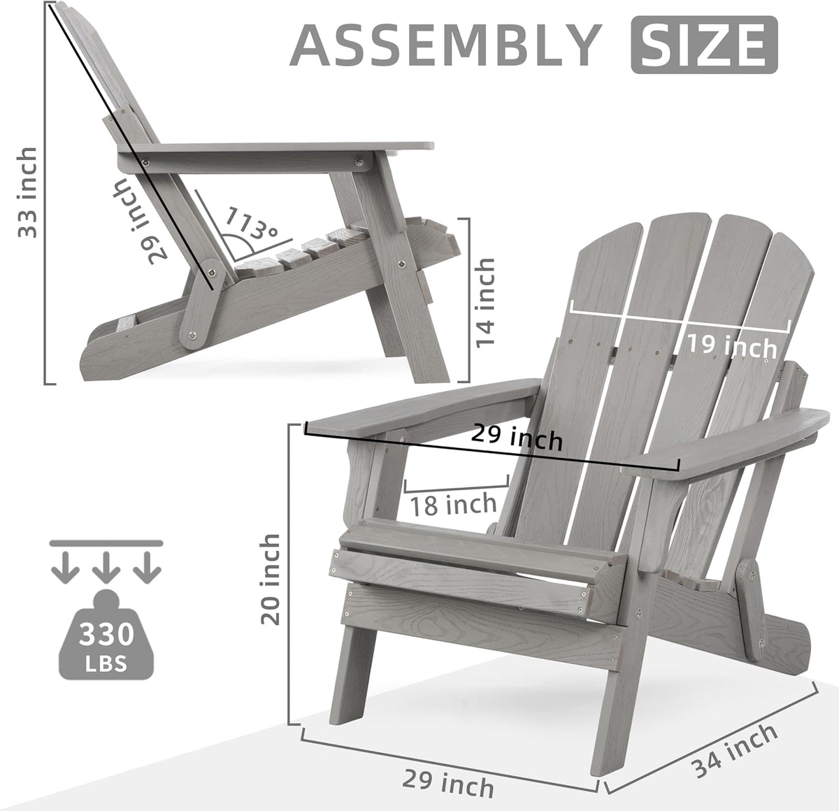 Oversize Wooden Outdoor Folding Adirondack Chair with Pre-Assembled BackRest & SeatBoard, Wood Patio Chair for Garden Backyard Porch Pool Deck Firepit