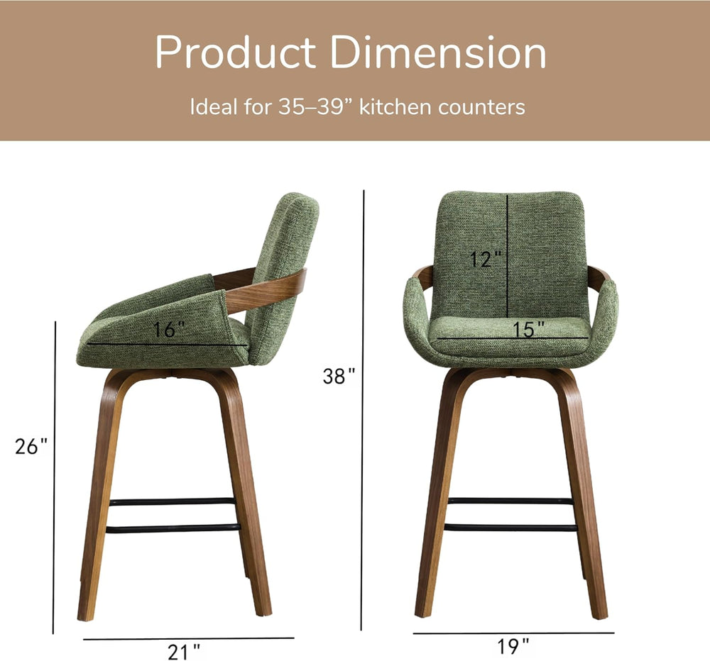 26" Swivel Counter Height Bar Stools Set of 3, Moss Green