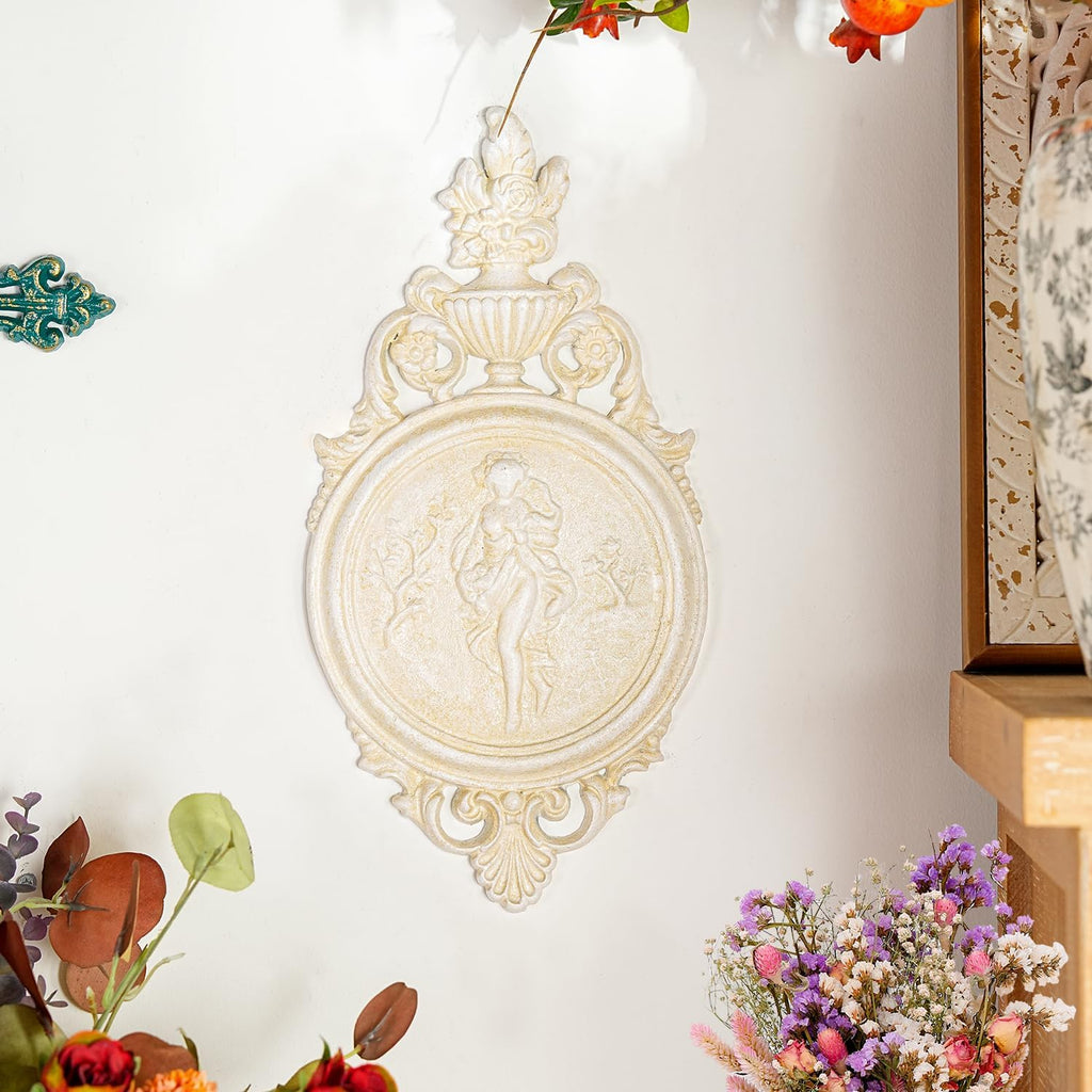 Sungmor White Cast Iron Wall Plaque - Classical Lady Relief in French Style