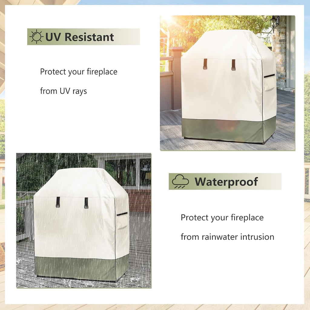 Outdoor Fireplace Cover, 42"W × 24"D × 48"H, Beige & Grayish Green