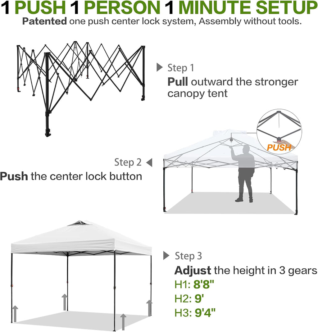 Tunbne 10X10 Pop Up Canopy Tent Outdoor with 1 Sidewalls, One Push Setup
