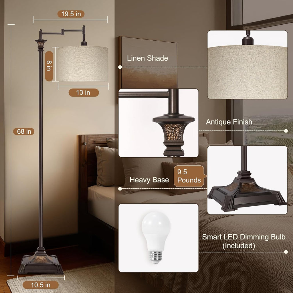 Scenekoy 68” Tall Swing Arm Floor Lamp with Remote for Living Room Bedroom