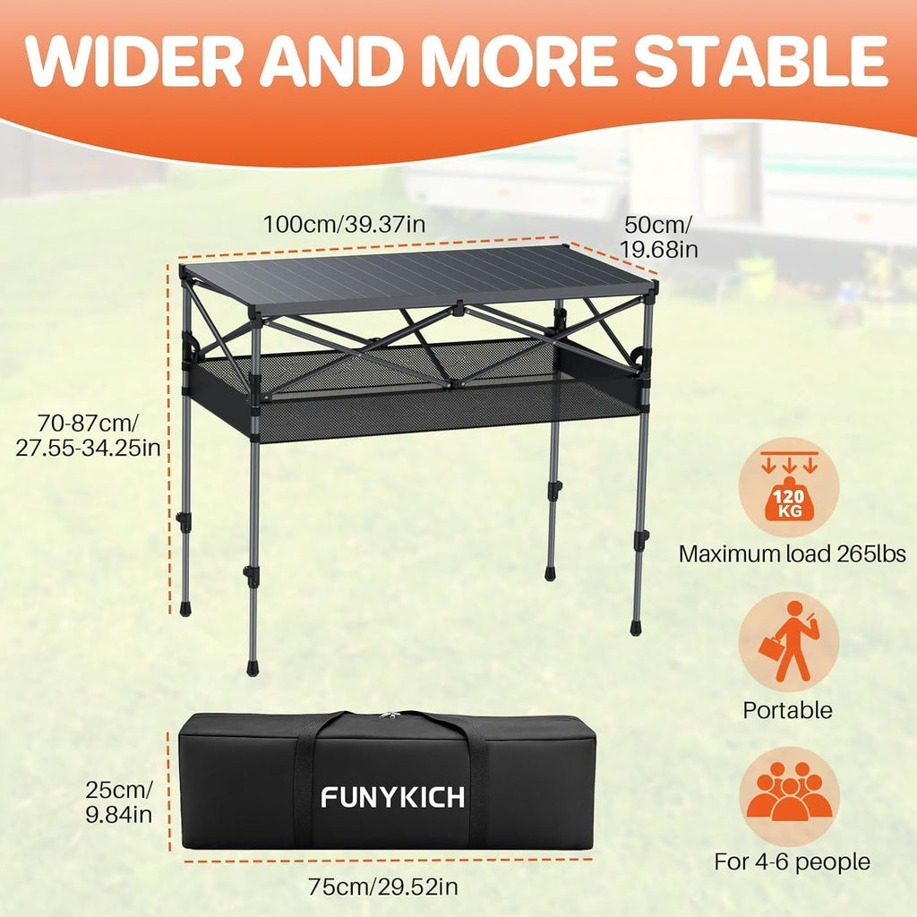 FUNYKICH Aluminum Folding Camping Table, 2 Height Adjustable 34.2''&27.5"
