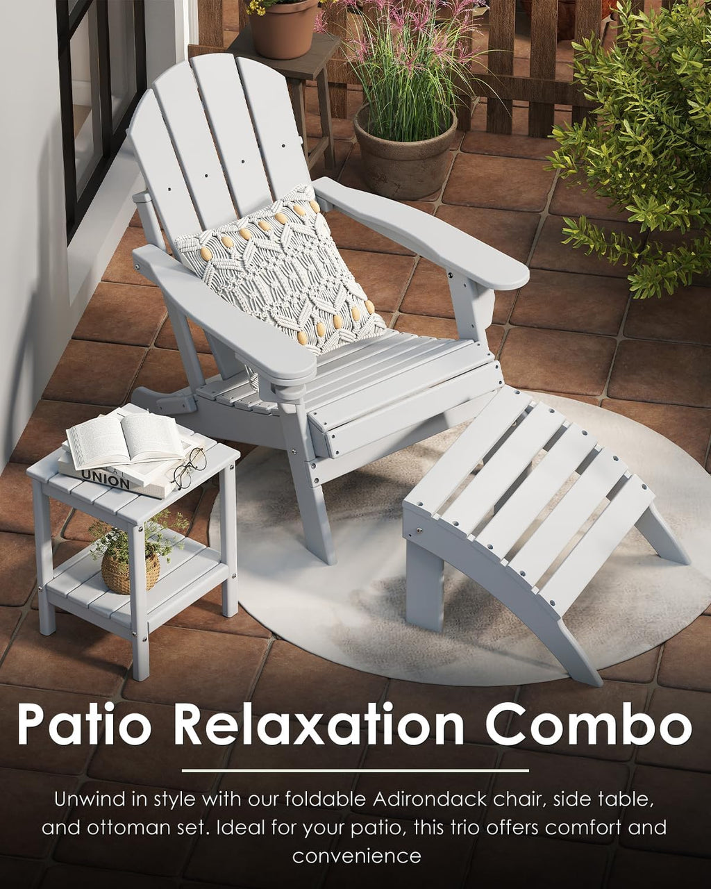 GREENVINES Folding-Adirondack-Chairs Set of 2, HDPE All Weather, White