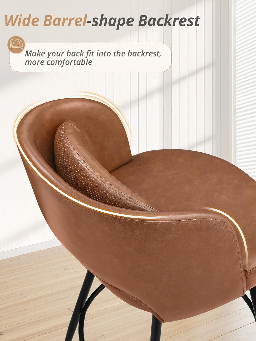 LUE BONA 26''H Swivel Bar Stools Set of 2, Counter Height Bar Stools with Backs, Lumbar Pillow and Black Metal Frames, Upholstered Modern Barstools for Kitchen Island, Faux Leather, Brown