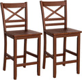 COSTWAY 25'' Wooden Counter Height Barstools Set of 2 with Slatted Backrest