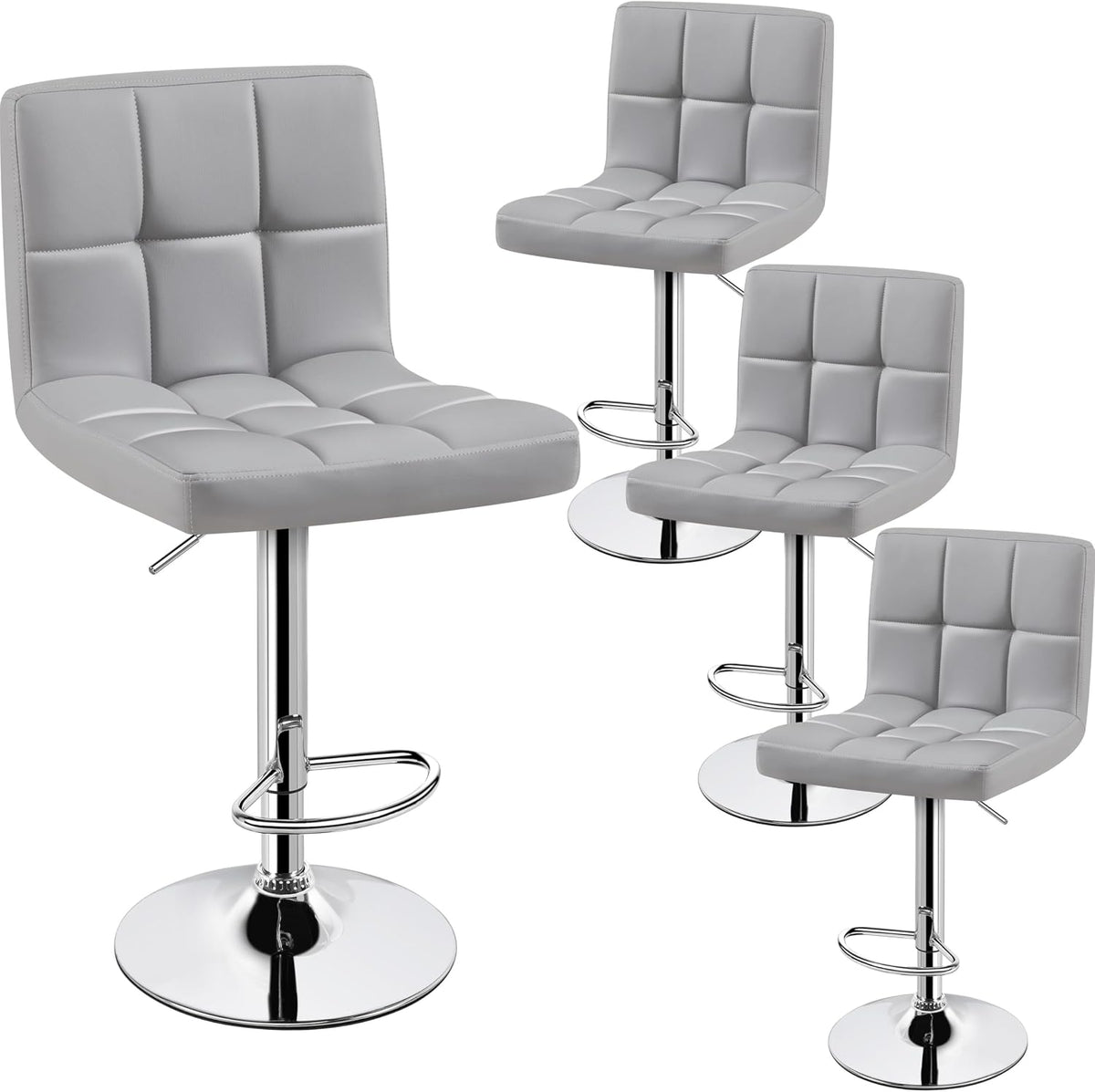Yaheetech Bar Stools Set of 4 Adjustable Counter Height Barstool Light Gray