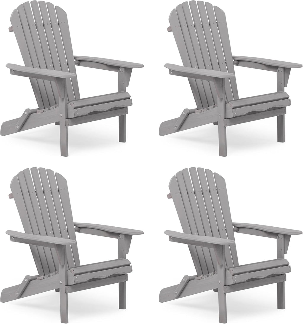 Wooden Folding Adirondack Chair Set of 4, Half Pre-Assembled Wood Lounge Chair for Outdoor Patio Garden Lawn Backyard Deck Pool Beach Firepit