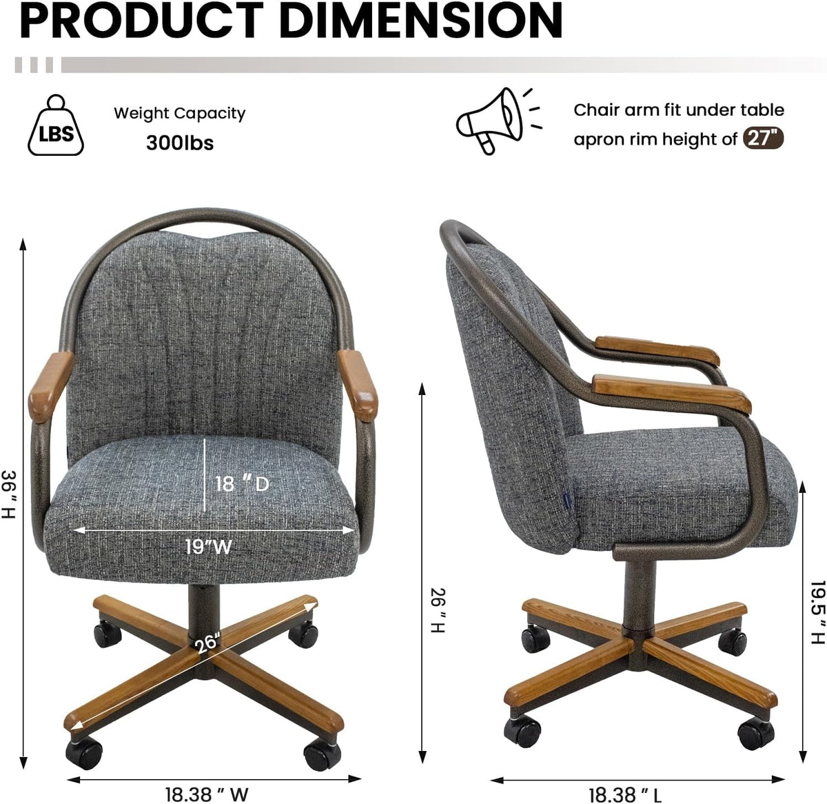 Chromcraft Medina Swivel-Tilt Caster Dining Chair - Chestnut - Mineral-4pc