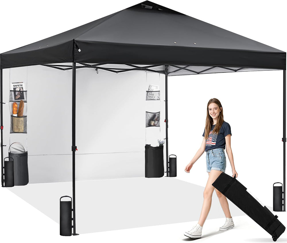 GAFETE Pop Up Canopy Tent Outdoor Sidewall One Push (Black, 12X12)