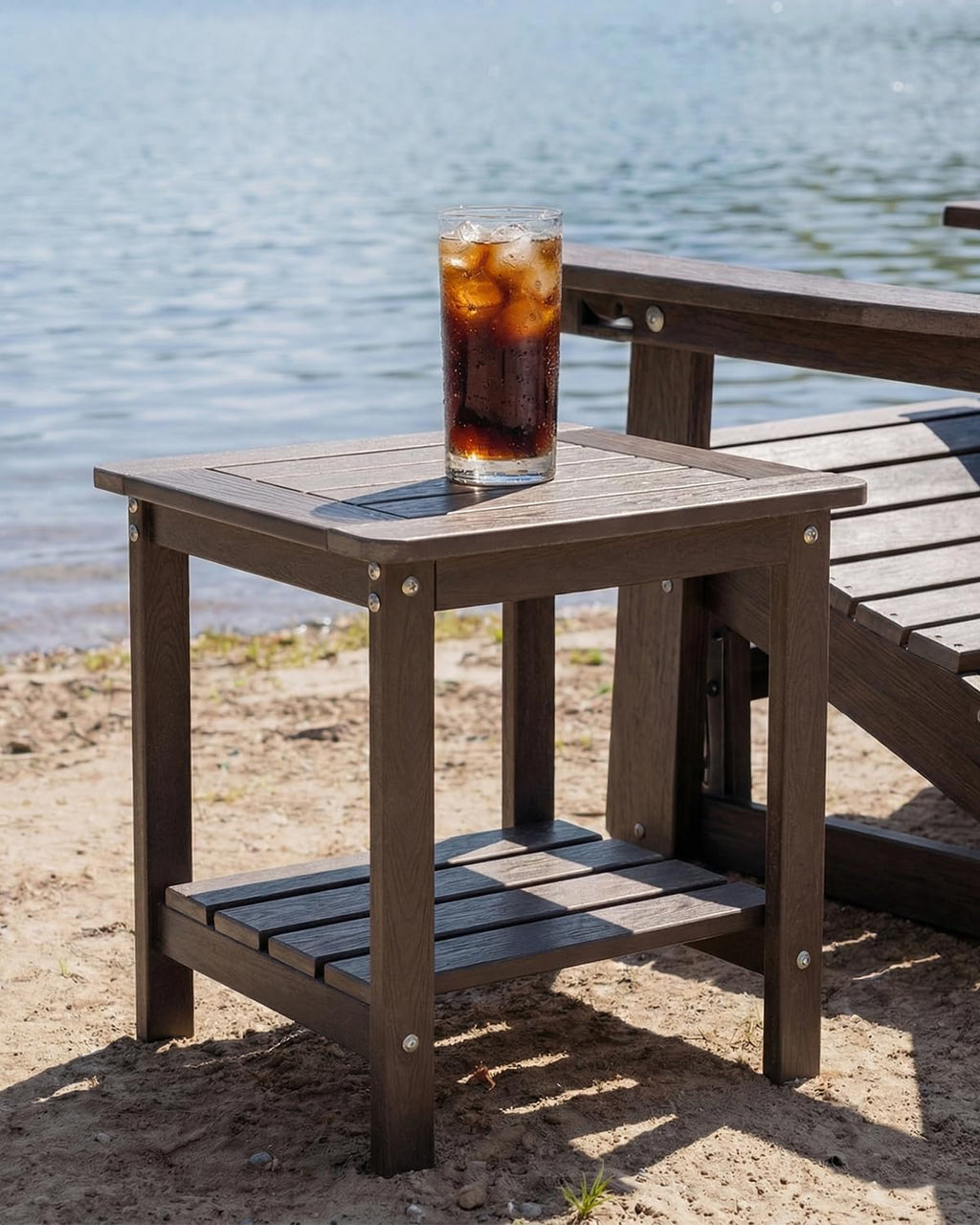 Outdoor Side Table, 2-Tier HDPE Small Patio Table, Coffee