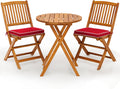 HAPPYGRILL 3 Pieces Patio Bistro Set Table & Chair with Cushions Foldable Wooden Furniture Chairs and Coffee Table for Outdoor Balcony Garden Backyard