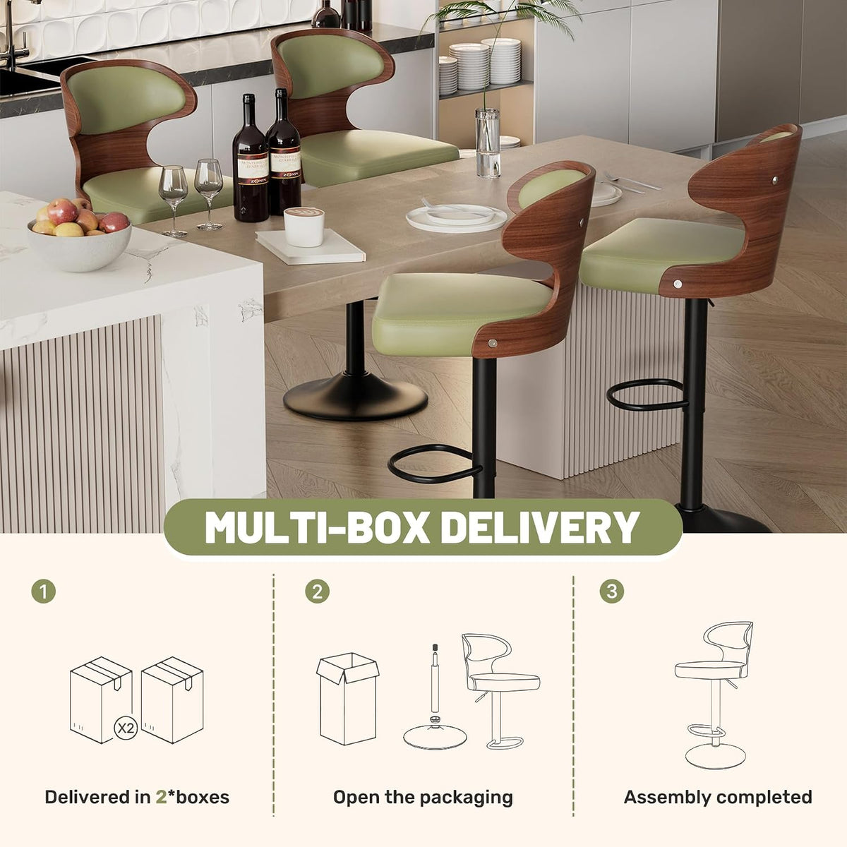 swivel bar stools set of 4,adjustable height bentwood, package contents