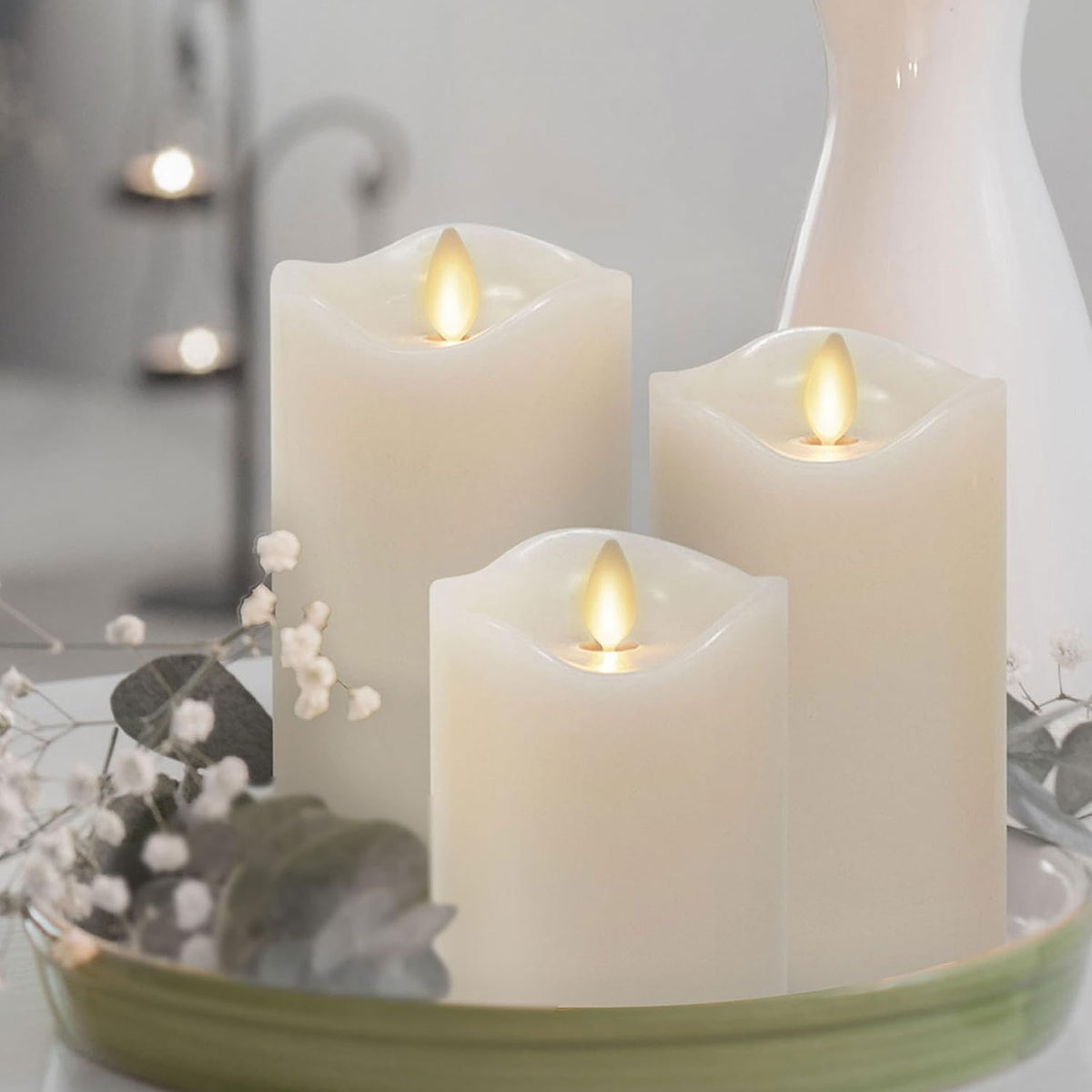 Matchless Candle Co. Flameless Moving Flame Pillars, Unscented Wax Melted Edge, AA Batteries