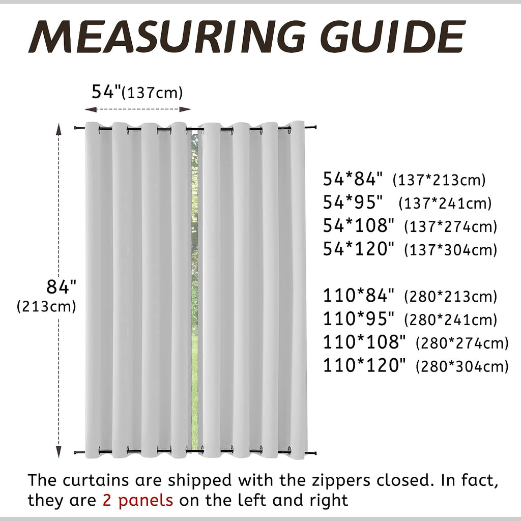 Arfntevss Outdoor Curtains for Patio Waterproof 2 Panels Blackout Curtains 84 inch Long with Zipper Top & Bottom Grommet Sun Blocking Outdoor Privacy Drape for Gazebo Porch Pergola (54x84, Beige)